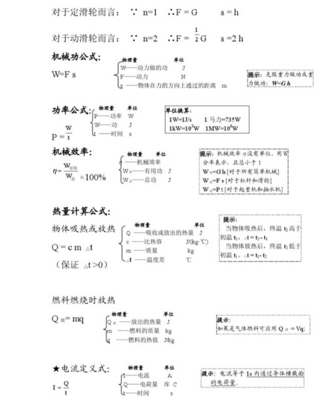 九年级物理公式(中考物理公式全汇总)