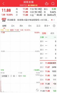 ​000722，复牌后一字涨停