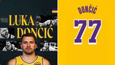 ​东契奇转发湖人77号球衣照：无论在哪儿打球 目标都是总冠军！